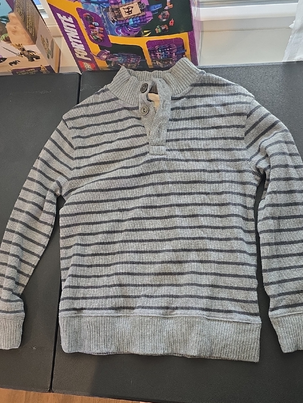 Cherokee Gray Striped Button-Neck Pea Coat